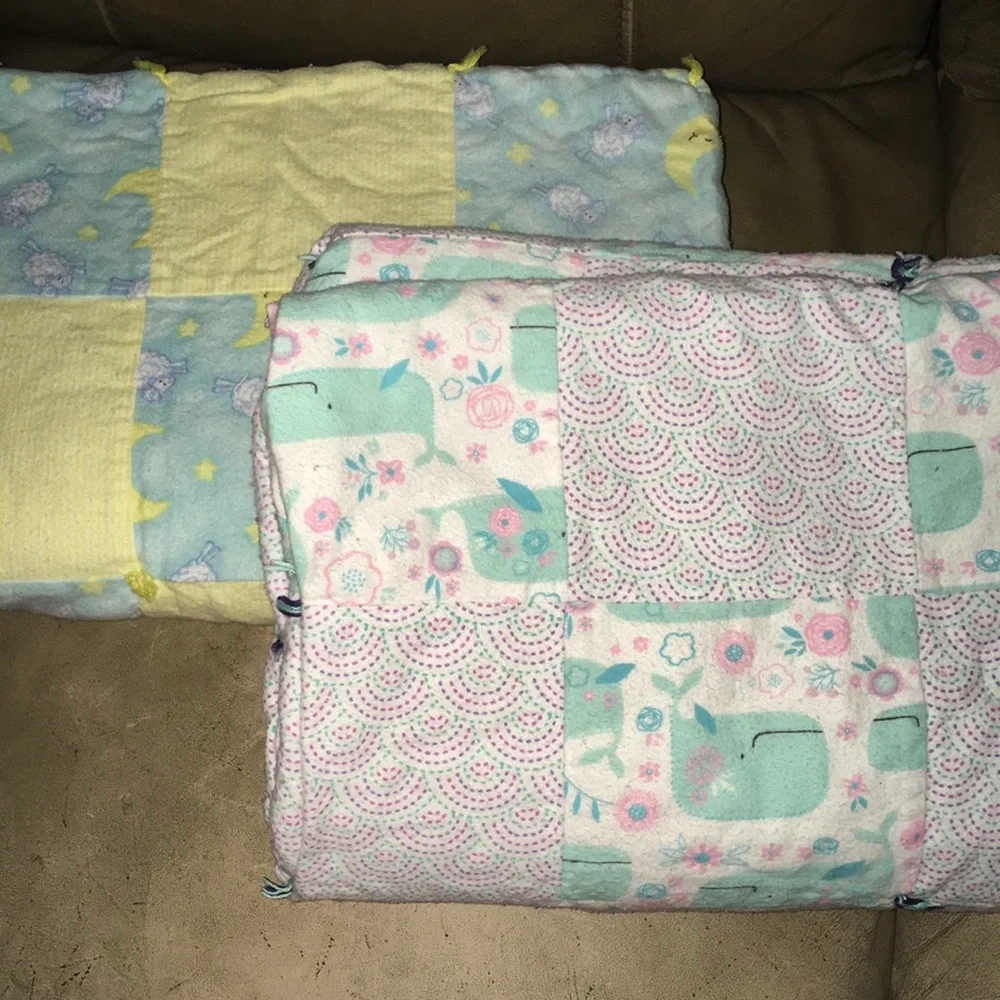 2 Handmade Quilted Baby Blankets